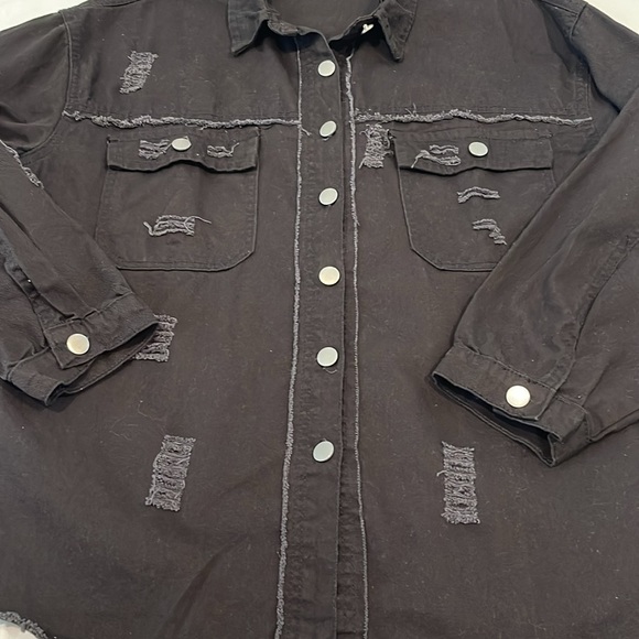 Distressed Black Denim Jacket Sz 14 - Picture 11 of 11